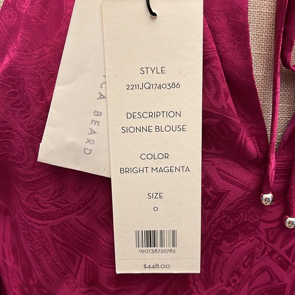 VERONICA BEARD NWT SIONNE PAISLEY BLOUSE - BRIGHT MAGENTA SILK BLEND - Size 0 - Picture 6 of 11